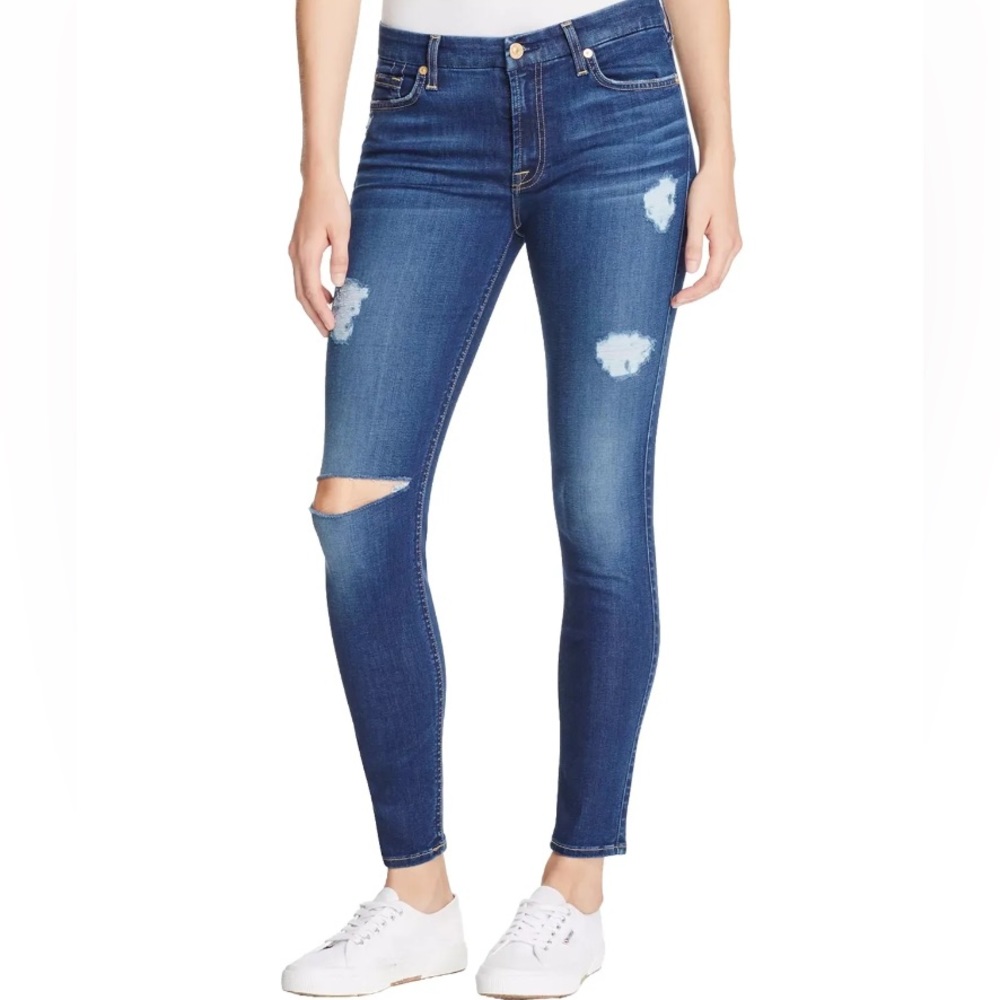 7 FOR ALL MANKIND “THE MID-RISE SKINNY ANKLE Destroyed Jeans In "DUCHESS"